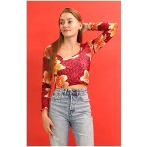 KENZO Vintage Y2K Mesh Long Sleeve Top In Red Floral M